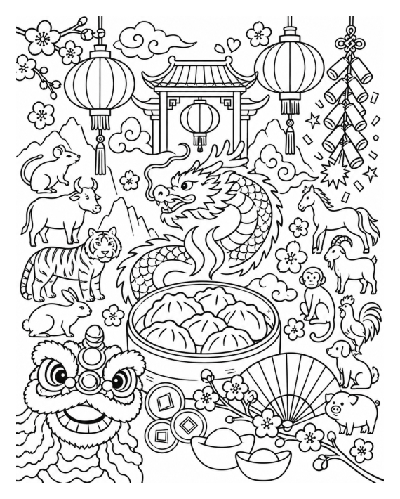 Preview of Chinese New Year Printable Coloring Pages