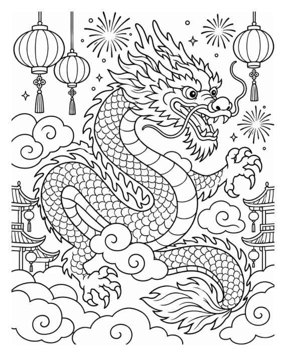 Preview of Chinese New Year Printable Dragon Coloring Page