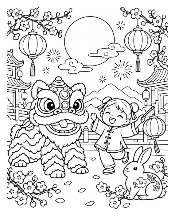 Preview of Lunar New Year Printable Coloring Page