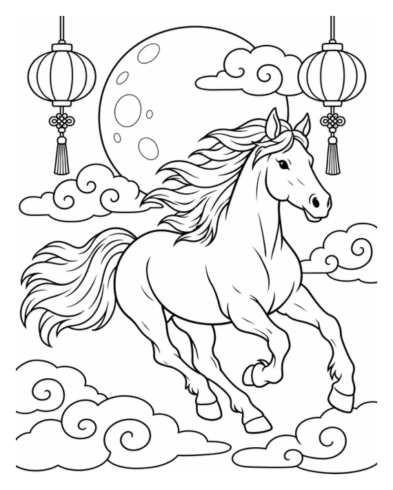 Preview of Year of the Horse Coloring Page 2026