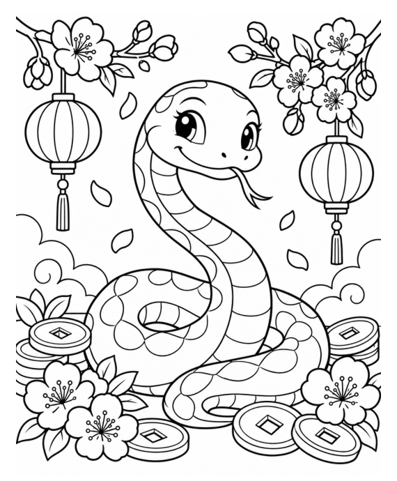 Preview of Year of the Snake Coloring Page
